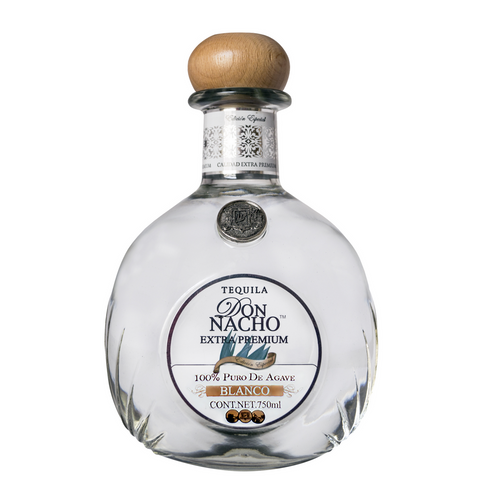Don Nacho Extra Premium Blanco Tequila bottle, made from 100% Blue Weber Agave, crystal-clear in color, Jalisco, Mexico, 750ml Don Nacho Extra Premium Blanco Tequila bottle, made from 100% Blue Weber Agave, crystal-clear in color, Jalisco, Mexico, 750ml
