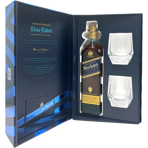 Johnnie Walker Blue Scotch Gift Set With Two Crystal Glasses