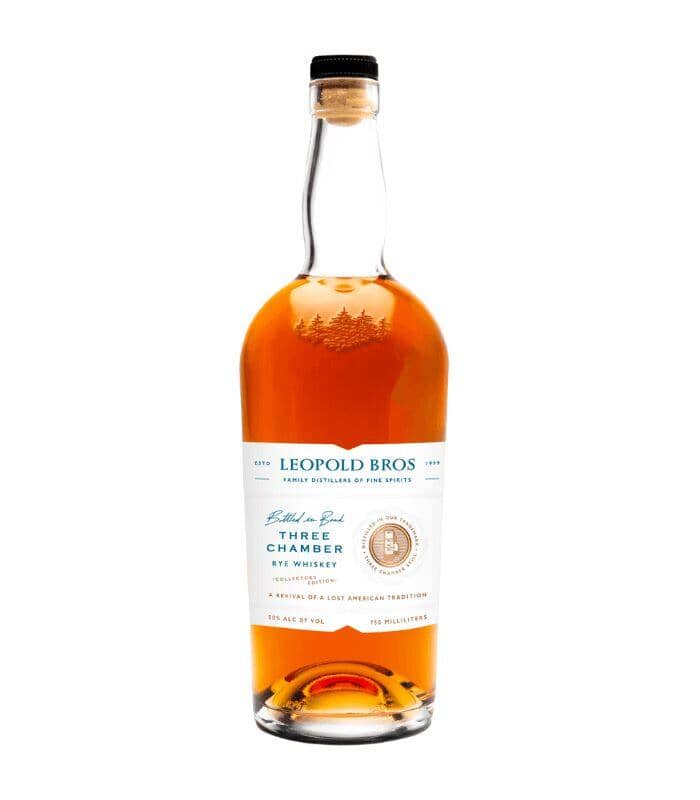 Leopold Bros Three Chamber Rye Whiskey Collectors Edition 2022 Release bottle with white background