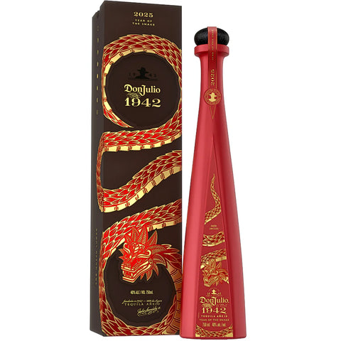 Don Julio 1942 Year of the Snake 2025 Limited Edition tequila bottle with decorative packaging. Don Julio 1942 Year of the Snake 2025 Limited Edition tequila bottle with decorative packaging.