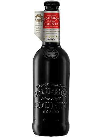 Goose Island Bourbon County Stout Coffee Barleywine 2018 bottle with red label. Goose Island Bourbon County Stout Coffee Barleywine 2018 bottle with red label.