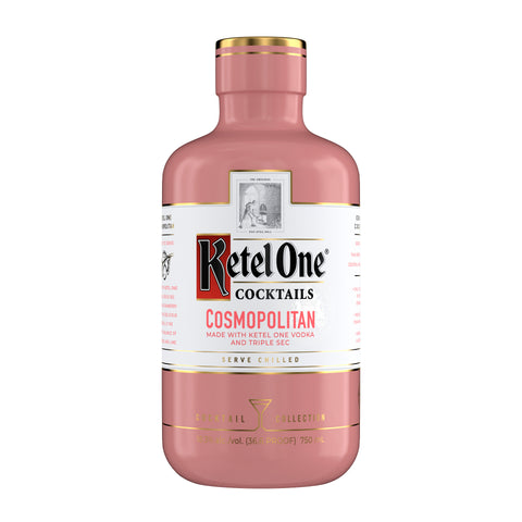 Ketel One Pre-made Cosmopolitan Cocktail bottle with smooth Ketel One Vodka, citrus, cranberry, orange blossom, and a tart lime and triple sec finish. Ketel One Pre-made Cosmopolitan Cocktail bottle with smooth Ketel One Vodka, citrus, cranberry, orange blossom, and a tart lime and triple sec finish.