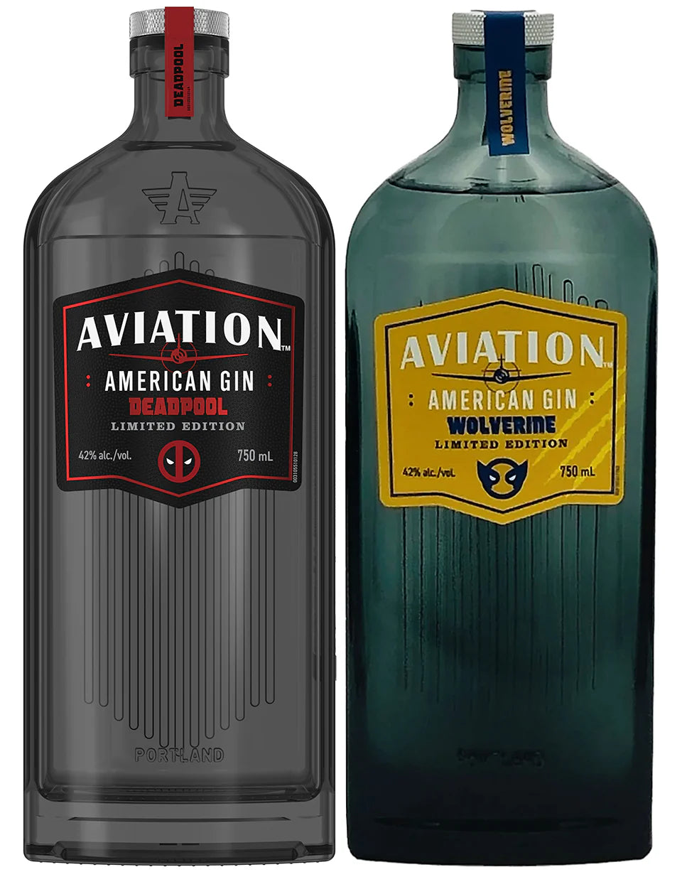 Aviation Gin Deadpool and Wolverine 2 Bottle Bundle, limited edition, showcasing unique flavors and hero-themed labels.