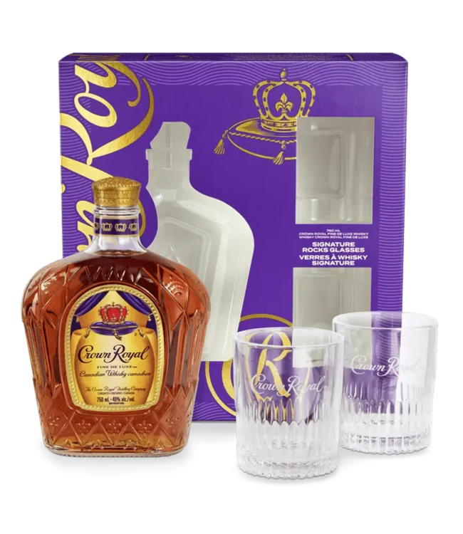 Crown Royal Fine De Luxe Gift Set Canadian Whisky with Two Glasses