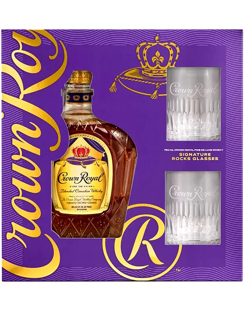 Crown Royal Fine De Luxe Gift Set Canadian Whisky with Two Glasses