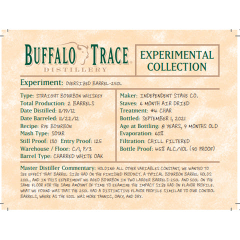 Buffalo Trace Experimental Collection Oversized Barrel 250L Buffalo Trace Experimental Collection Oversized Barrel 250L