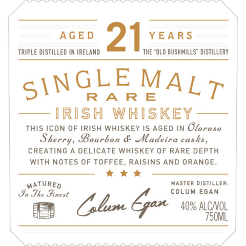 Bushmills 21 Year Old Single Malt Rare Bushmills 21 Year Old Single Malt Rare