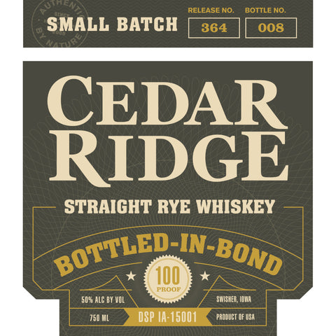 Cedar Ridge Bottled in Bond Straight Rye Cedar Ridge Bottled in Bond Straight Rye