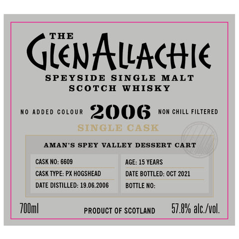GlenAllachie 15 Year Old 2006 PX Hogshead Single Cask #6609 GlenAllachie 15 Year Old 2006 PX Hogshead Single Cask #6609