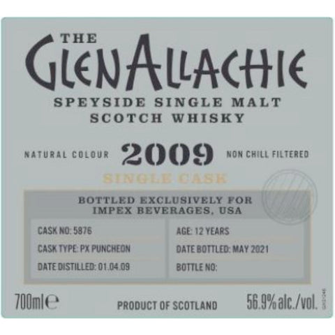 GlenAllachie 2009 12 Year Old PX Puncheon Single Cask #5876 GlenAllachie 2009 12 Year Old PX Puncheon Single Cask #5876