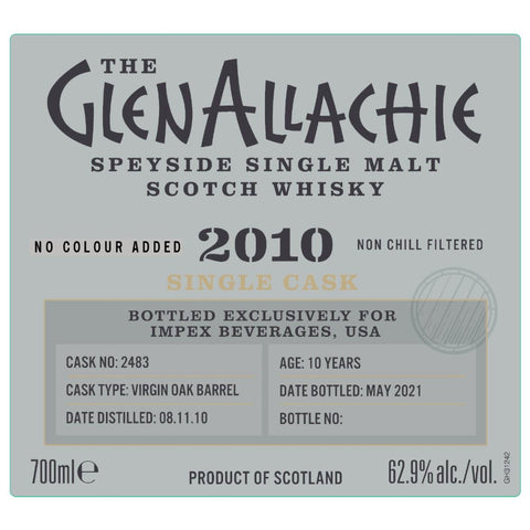 GlenAllachie 2010 10 Year Old Virgin Oak Single Cask #2483 GlenAllachie 2010 10 Year Old Virgin Oak Single Cask #2483