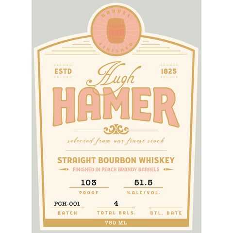 Hugh Hamer Straight Bourbon Finished In Peach Brandy Barrels Hugh Hamer Straight Bourbon Finished In Peach Brandy Barrels