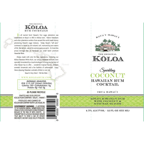 Kōloa Sparkling Coconut Hawaiian Rum Cocktail 4pk Kōloa Sparkling Coconut Hawaiian Rum Cocktail 4pk