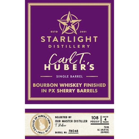 Starlight 4 Year Old Carl T. Huber's Bourbon Finished in PX Sherry Barrels Starlight 4 Year Old Carl T. Huber's Bourbon Finished in PX Sherry Barrels