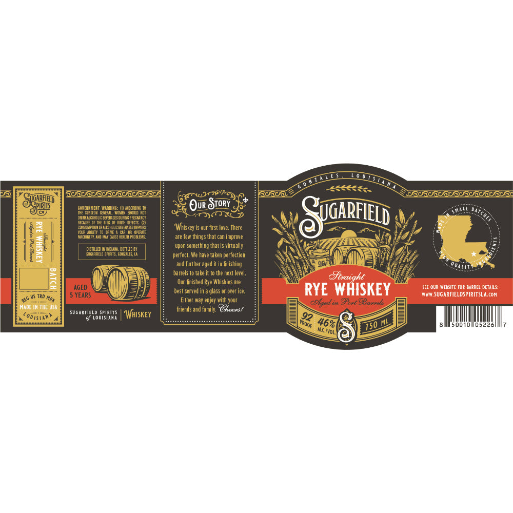 Sugarfield Straight Rye Whiskey Aged in Port Barrels