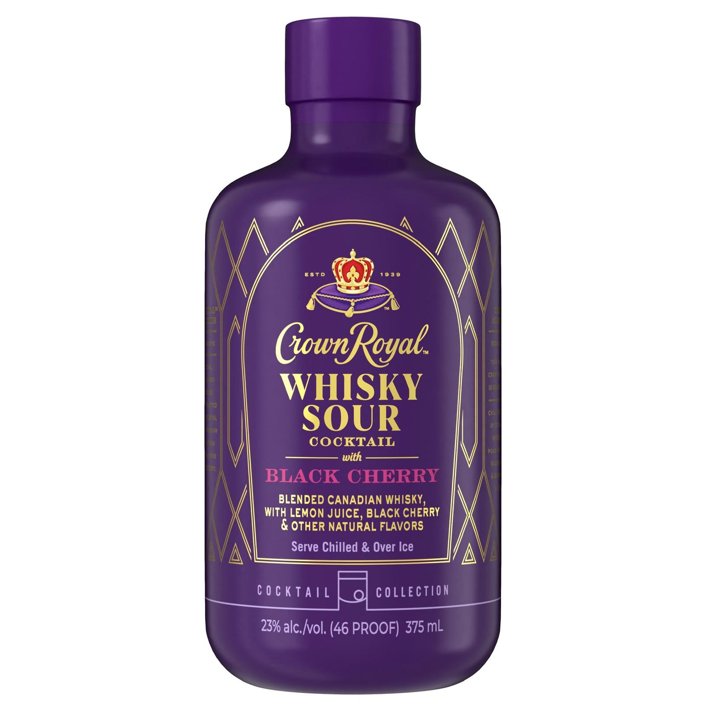 Crown Royal Black Cherry Whiskey Sour Cocktail Bottle in Purple Packaging