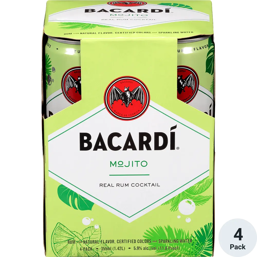 Bacardí Mojito Cocktail 4-Pack of 250ml Cans with Refreshing Mango, Lime, and Fizz for Tropical Escape