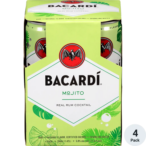 Bacardí Mojito Cocktail 4-Pack of 250ml Cans with Refreshing Mango, Lime, and Fizz for Tropical Escape