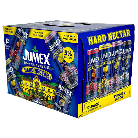 Jumex Hard Nectar Variety Pack featuring 12 cans of flavored hard seltzer made with real juice, perfect for any occasion.