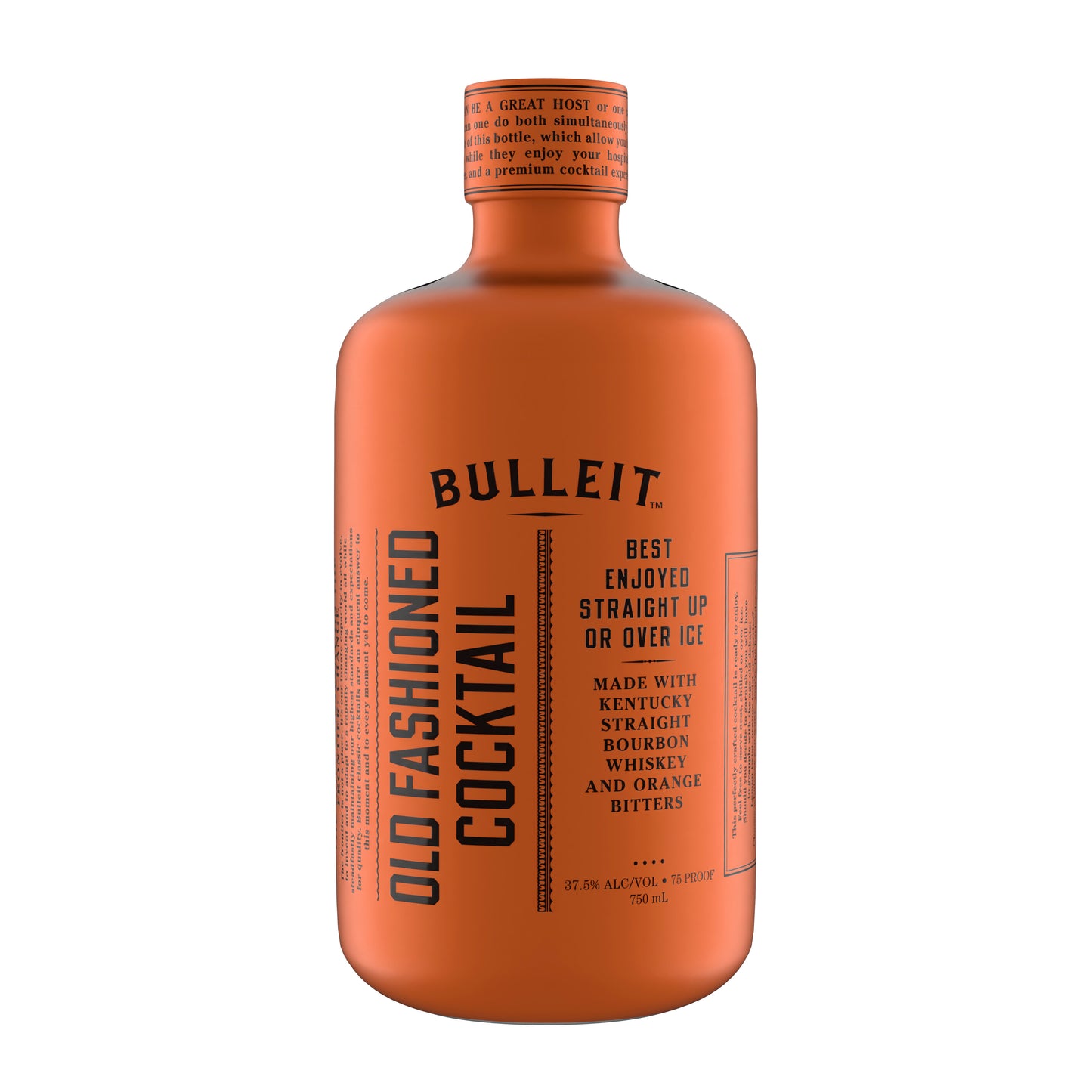 Bulleit Old Fashioned Cocktail bottle with Kentucky Bourbon and orange bitters, best enjoyed straight up or over ice.