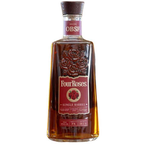 Four Roses OBSF Single Barrel Straight Bourbon whiskey bottle featuring a rich amber color and floral label design.