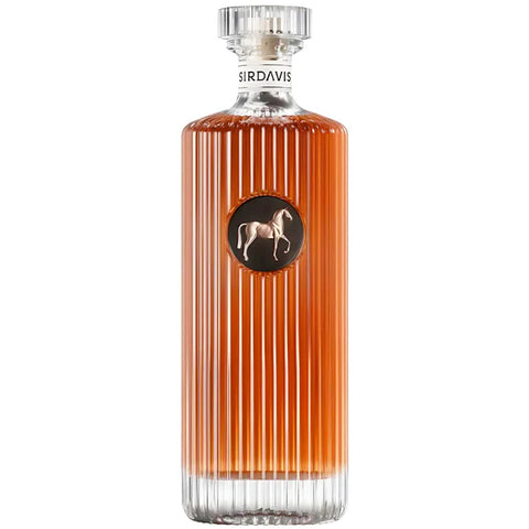 SirDavis American Whisky by Beyoncé in an elegant ribbed bottle with a horse emblem, showcasing its premium quality and rich amber color.