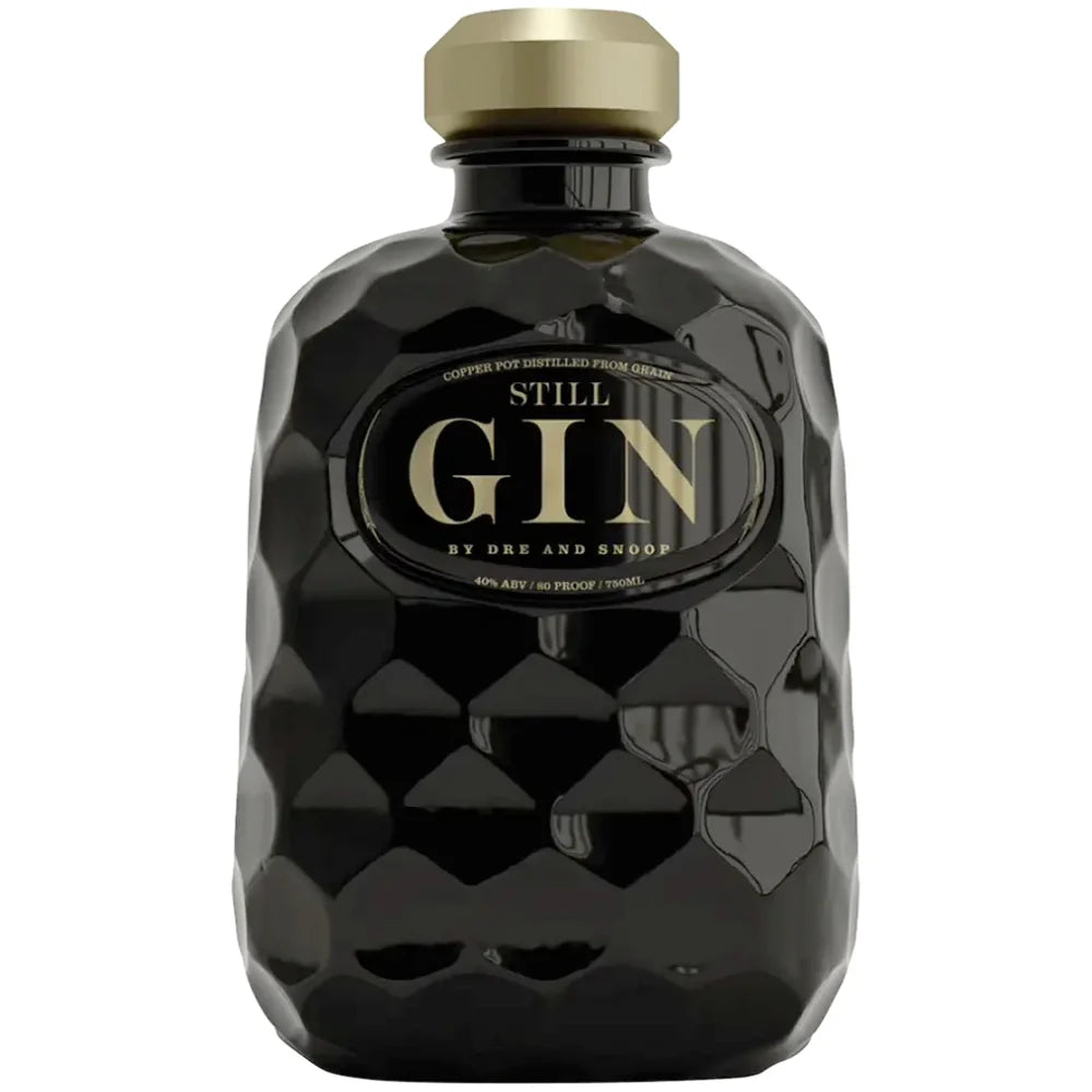 Still GIN by Dr. Dre and Snoop Dogg in black glass bottle with elegant design, showcasing an ultra-premium spirit.