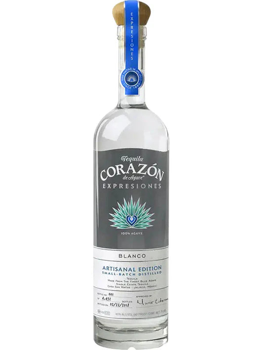 Expresiones del Corazon Artisanal Edition Blanco Tequila bottle featuring agave and citrus aroma notes.