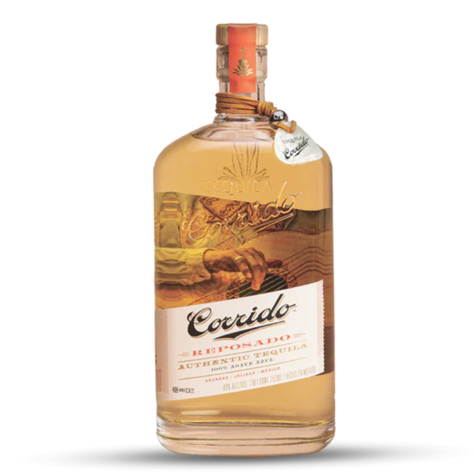 Corrido Reposado Tequila bottle, featuring a unique design and smooth amber liquid, highlighting its premium quality and flavor.