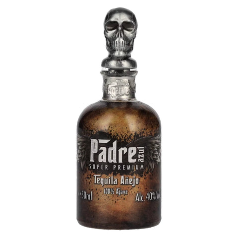 Padre Azul Añejo Tequila 750ml bottle with skull cap, matured in oak bourbon barrels, super premium, 40% ABV, smooth and complex flavors