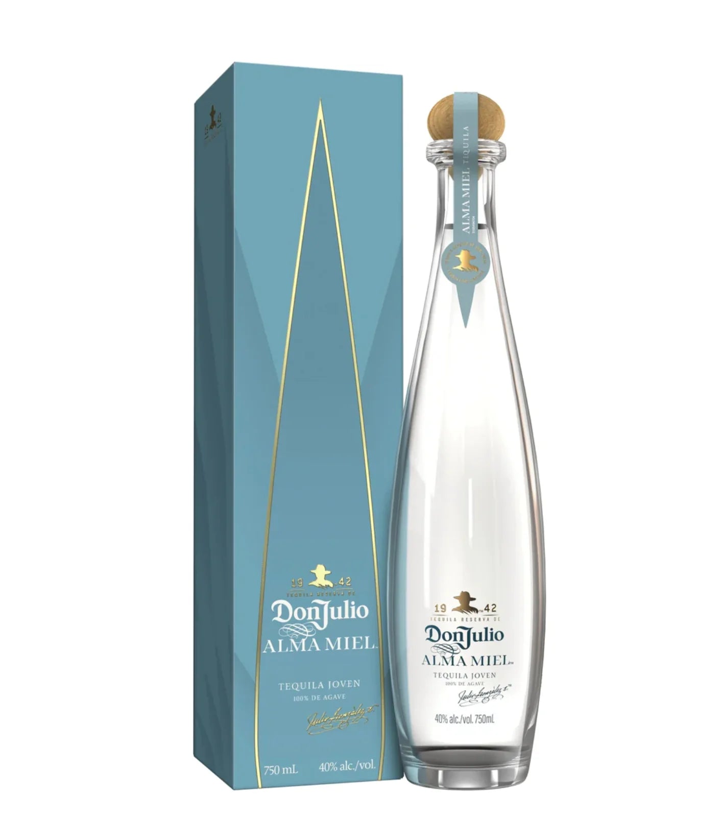 Bottle and box of Don Julio Alma Miel Joven Tequila, showcasing luxury tequila crafted with passion since 1942