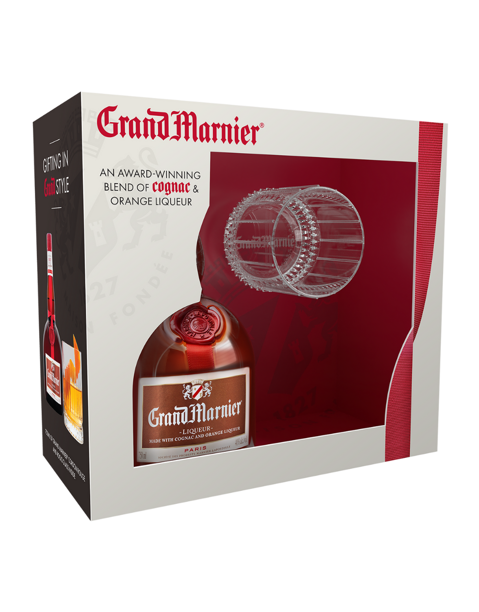 Grand Marnier Liqueur Gift Set W/ 1 Grand Marnier Rock Glass