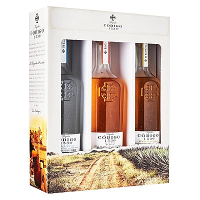 Codigo 1530 Tequila Combo Pack with Blanco, Rosa Blanco, and Reposado, 3x375ml Bottles in a gift set box