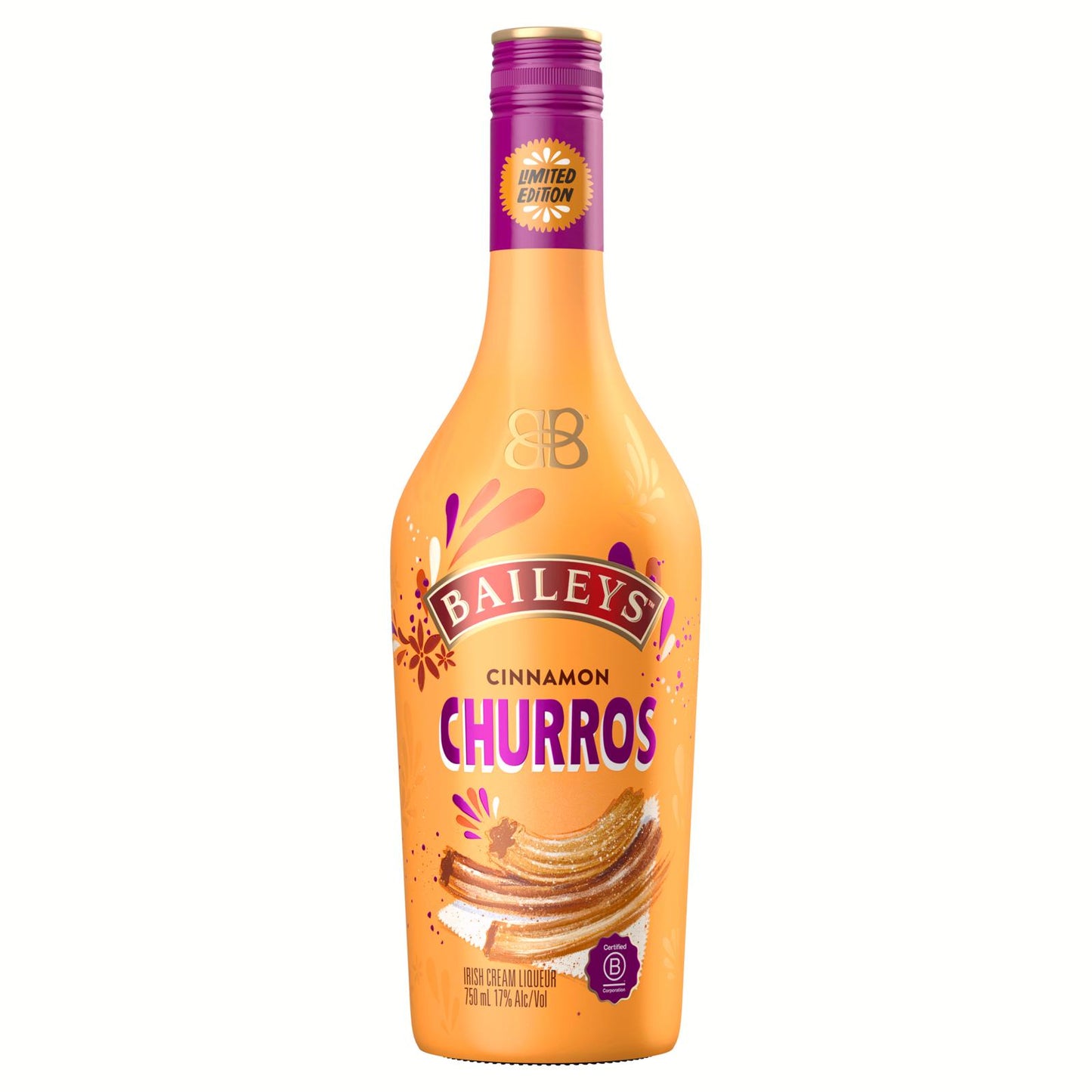 Baileys Cinnamon Churros Cream Liqueur bottle with a limited edition label, combining creamy sweetness and warm cinnamon spice.