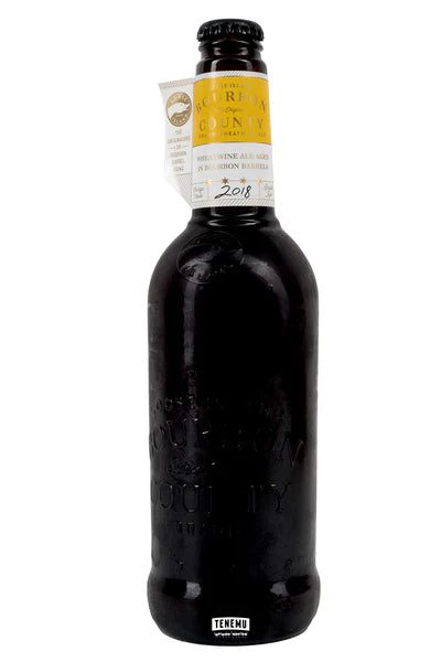 Goose Island 2018 Bourbon County Brand Wheat Wine Ale Beer bottle, dark glass with label, made from two-row and malted wheat