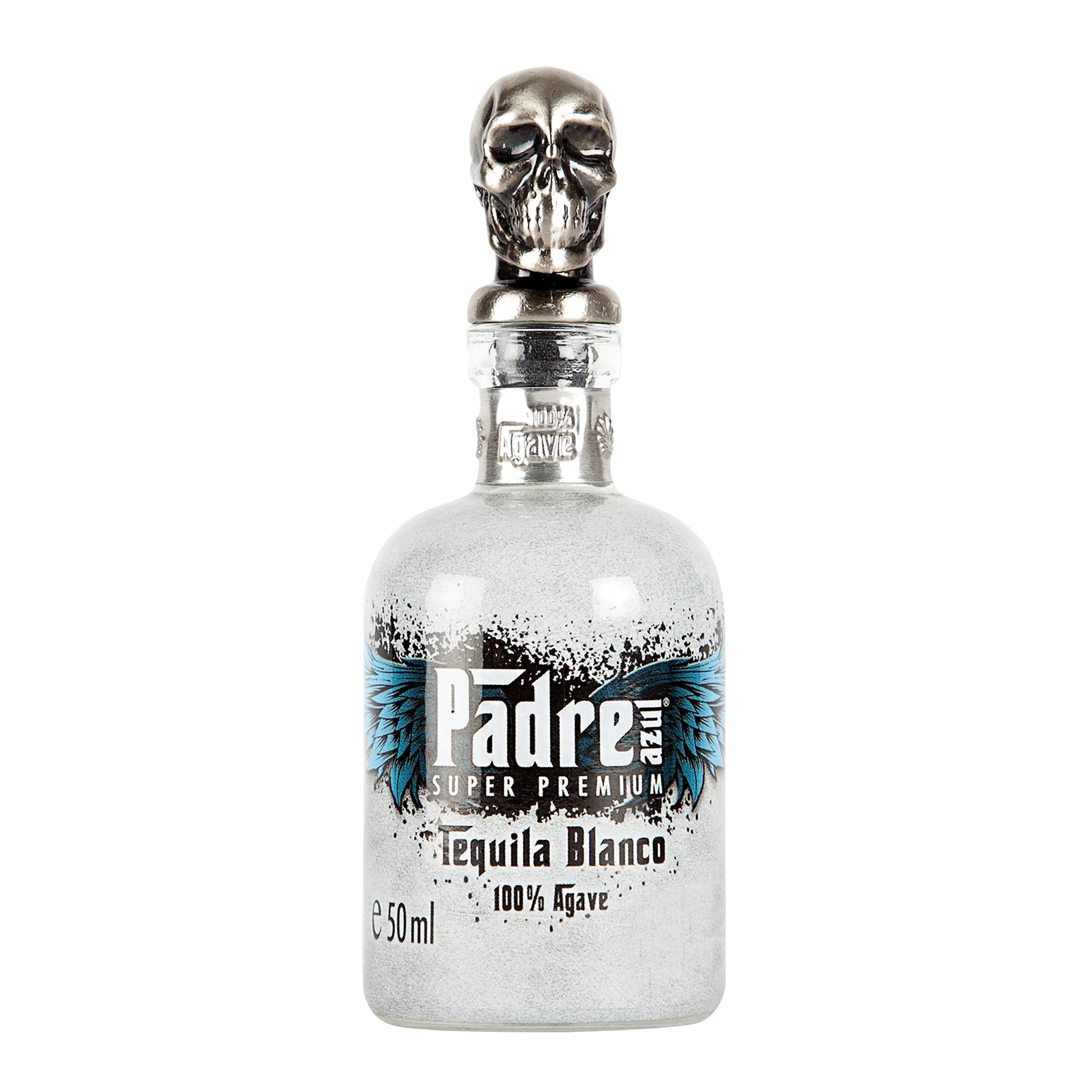 Padre Azul Blanco Tequila 750ml bottle with skull cap, 40% ABV, kosher, gluten-free, clear premium tequila from Mexico