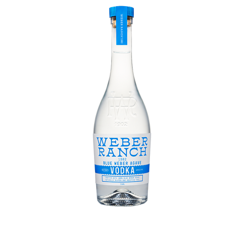 Weber Ranch Vodka bottle made from Blue Weber agave, distilled in Jalisco and finished in Texas, showcasing its premium quality.