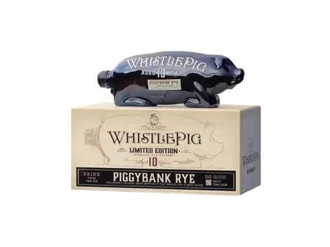 WhistlePig Piggybank Rye Limited Edition 10 Year whiskey bottle shaped like a piggy bank on display box