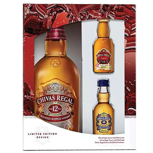 Chivas Regal 12 Years Old Blended Scotch Whisky Gift set with 50 ml shots of 18yr & 13yr
