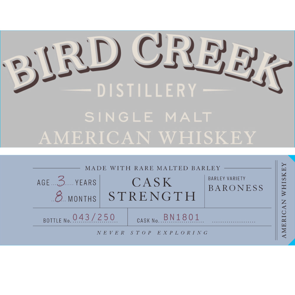 Bird Creek Cask Strength American Single Malt Whiskey