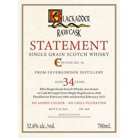 Blackadder Raw Cask Statement Invergordon 34 Year Old