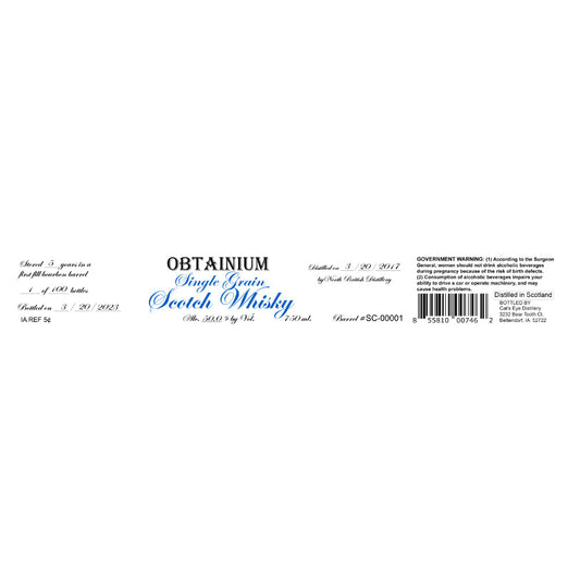 Cat's Eye Distillery Obtainium 5 Year Old Single Grain Scotch