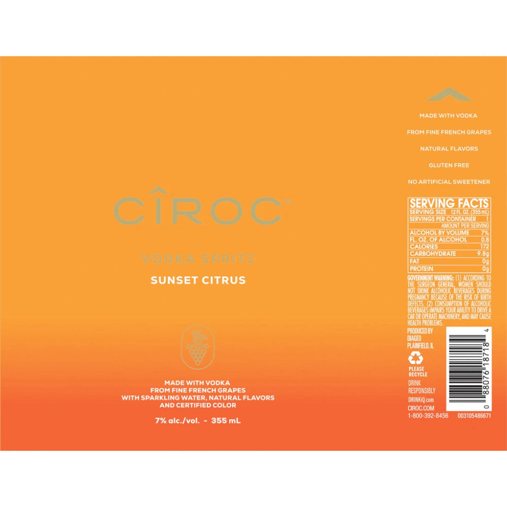 Ciroc Vodka Spritz Sunset Citrus 4PK Cans