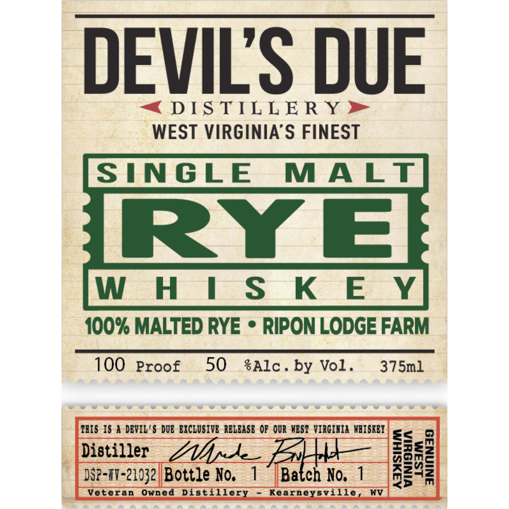 Devil’s Due Single Malt Rye Whiskey