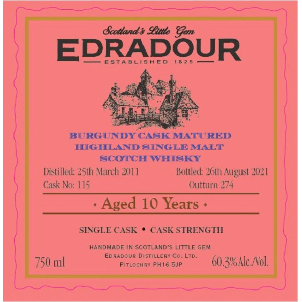 Edradour Distillery 10 Year Old Burgundy Cask Matured Scotch