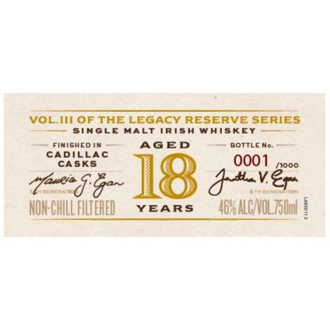 Egan's Legacy Reserve III 18 Year Old Irish whiskey Egan's Irish Whiskey