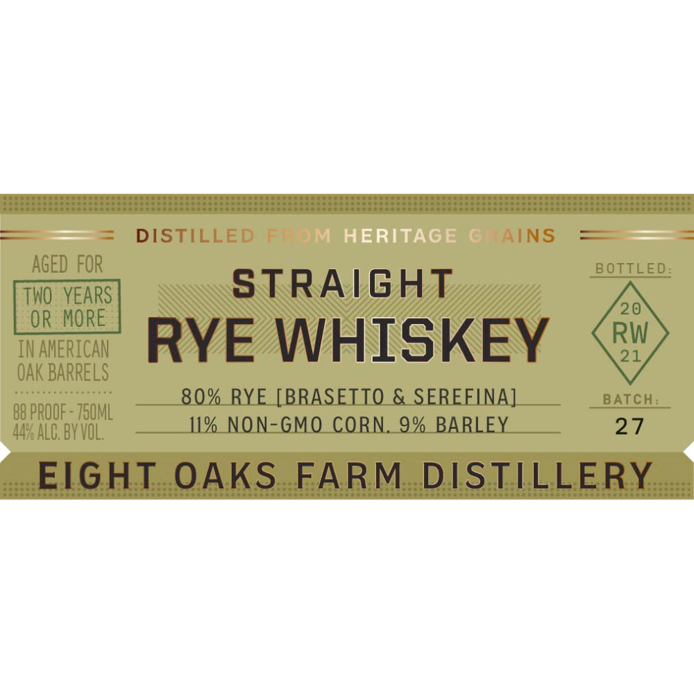 Eight Oaks Straight Rye Whiskey