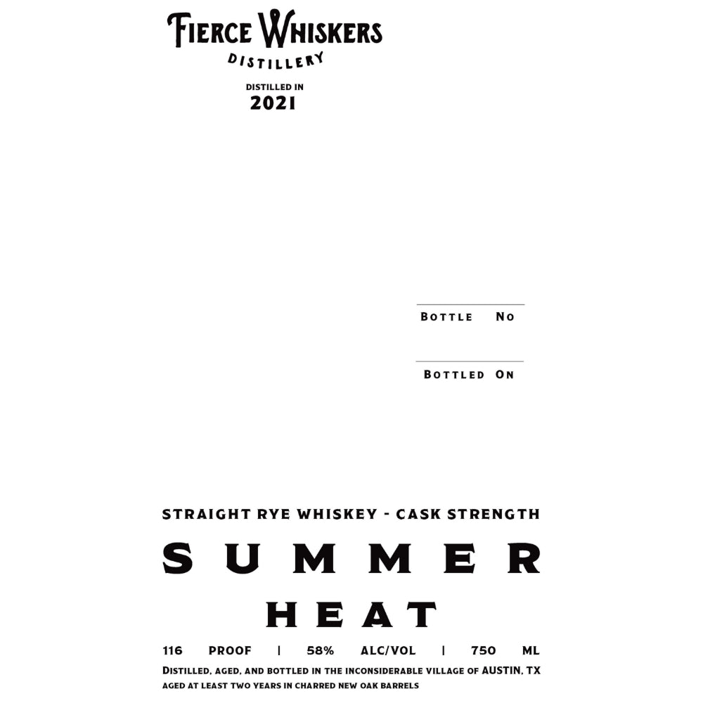 Fierce Whiskers Summer Heat Cask Strength Straight Rye