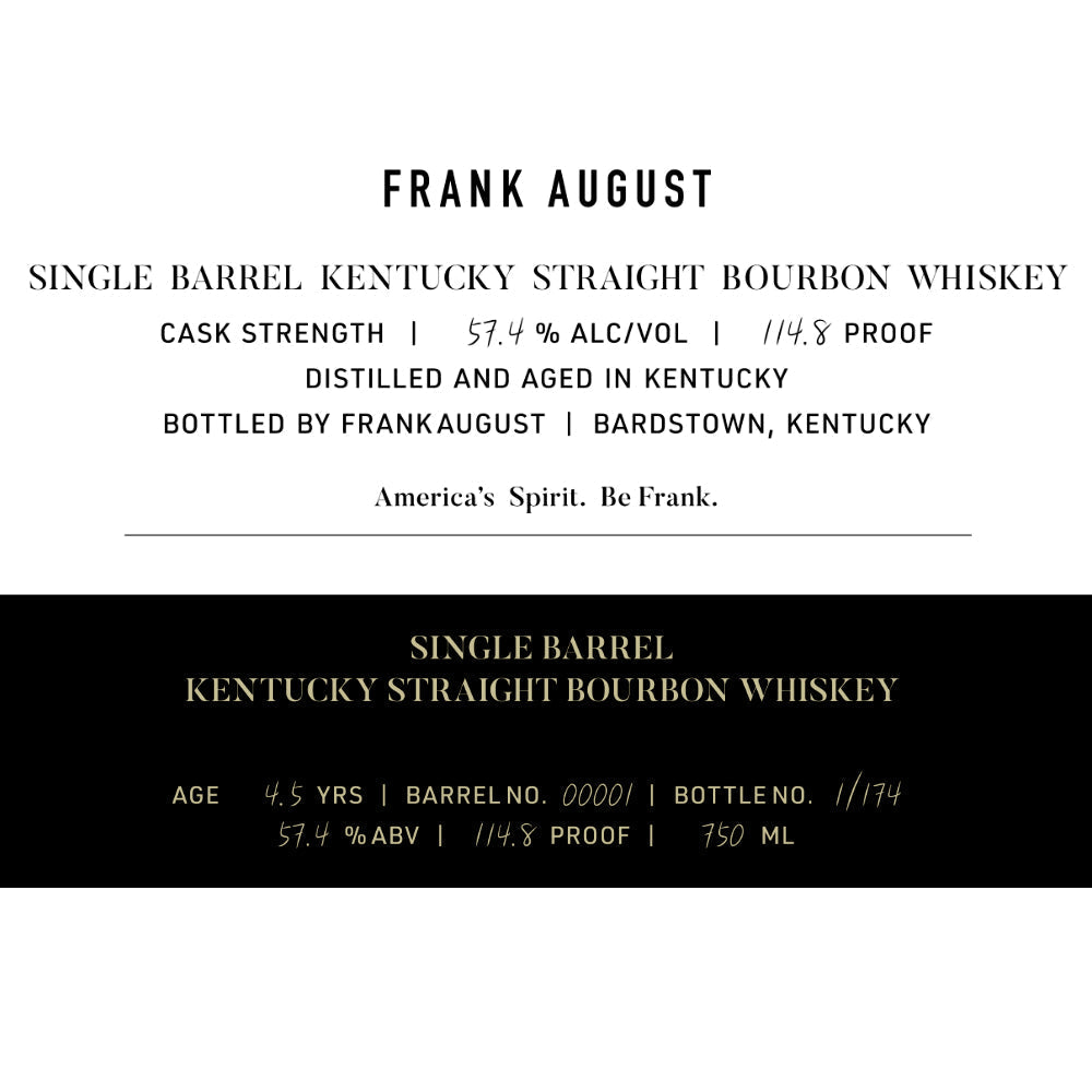 Frank August 4.5 Year Old Single Barrel Bourbon