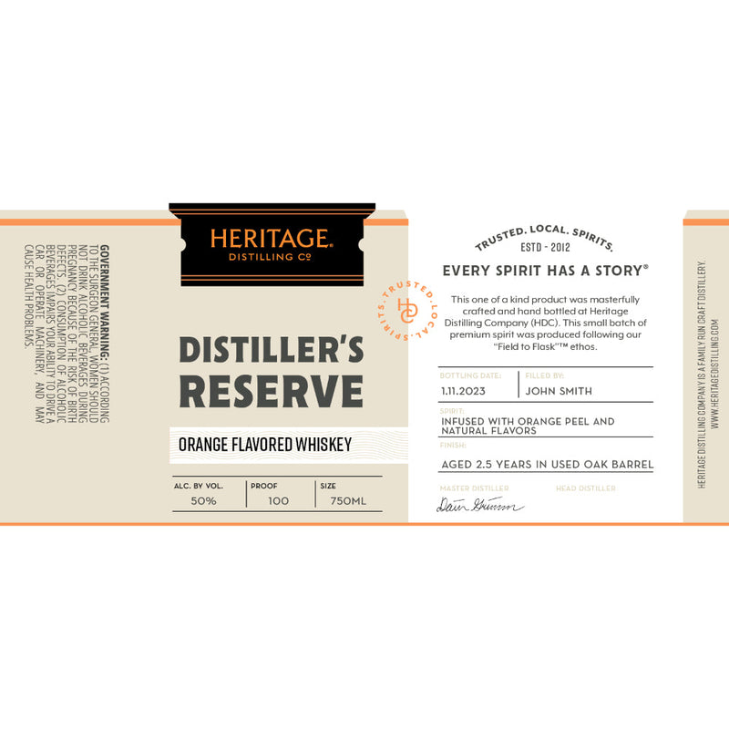 Heritage Distilling Distiller’s Reserve Orange Flavored Whiskey
